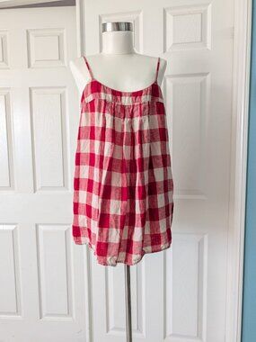 Gingham Red/ White Check  Peplum Flowy Camisole style  100% Linen Sz Lg